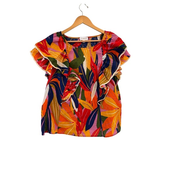 Marc New York Jeans Womens Floral Boho Top Size 2XL Bright Ruffle Sleeve - Picture 1 of 7
